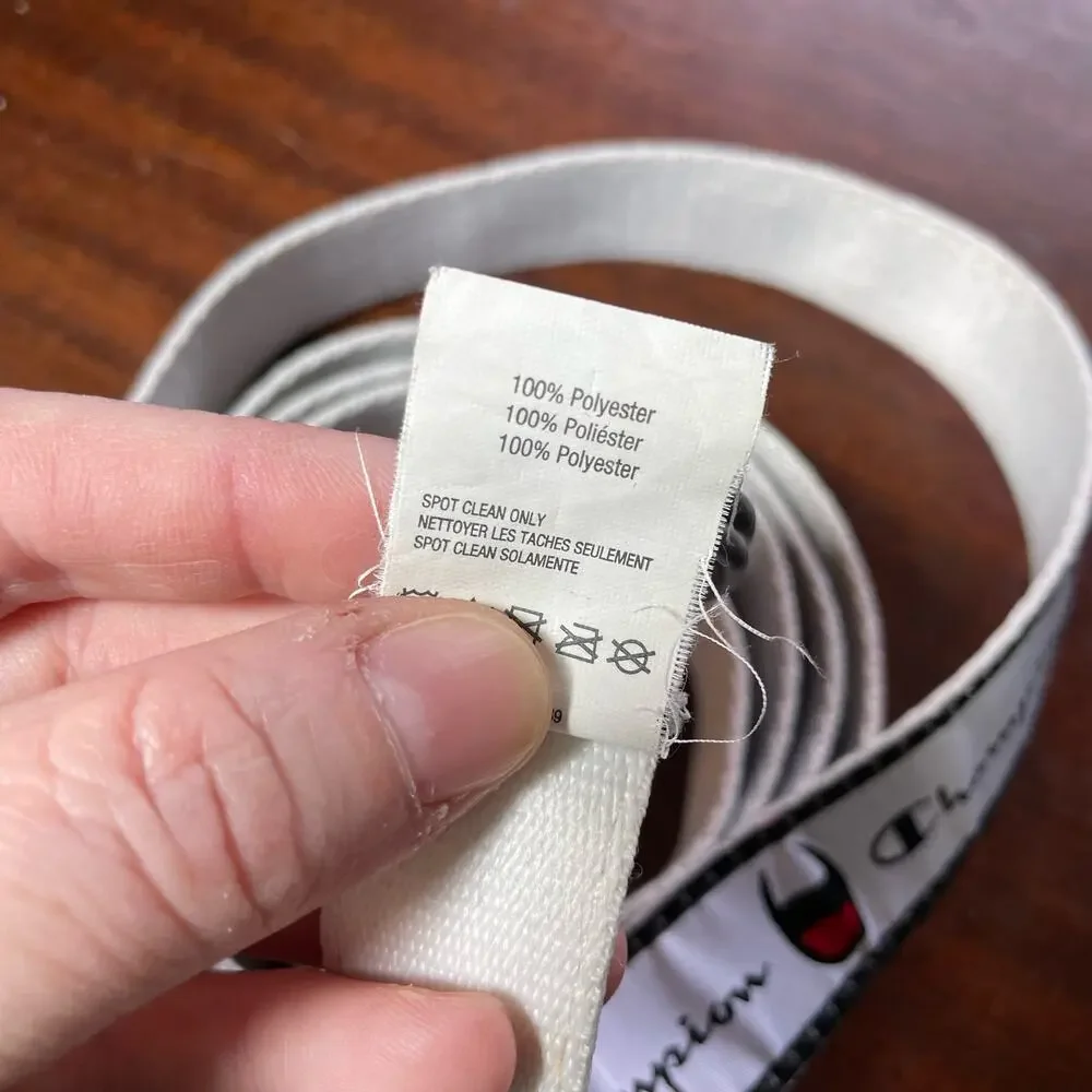 Champion White Cadet Repeating Logo D-Ring Skinny Belt - One Size - Extra Long